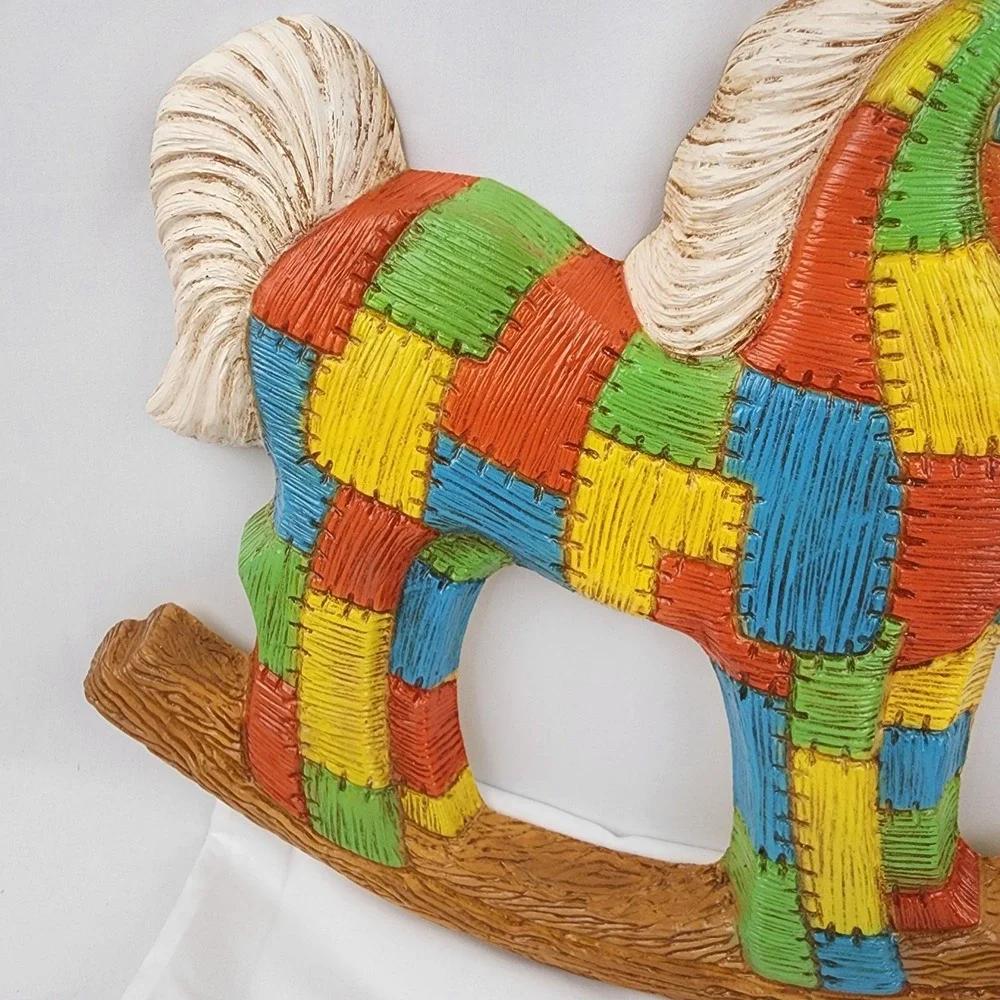 Vtg Syroco Foam Craft Patchwork‎ Rocking Horse Teddy Bear, Nursery Wall Baby